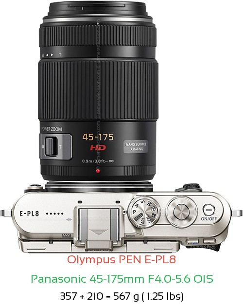 Olympus E-PL8 with Panasonic 45-175mm F4.0-5.6 OIS Lens Size