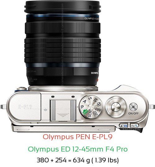 Olympus E-PL9 with Olympus ED 12-45mm F4 Pro Lens Size