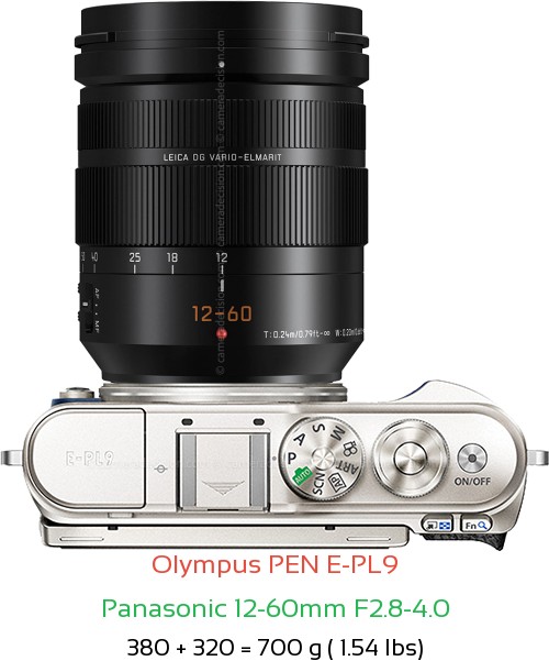 Olympus E-PL9 with Panasonic 12-60mm F2.8-4.0 Lens Size