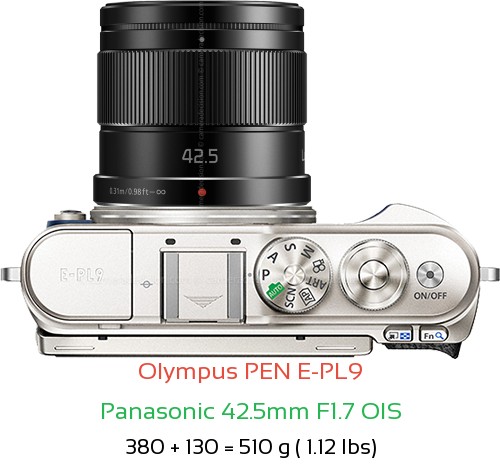 Olympus E-PL9 with Panasonic 42.5mm F1.7 OIS Lens Size