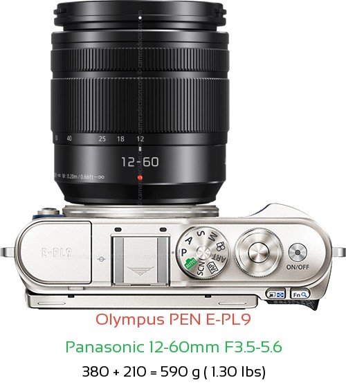 Olympus E-PL9 with Panasonic 12-60mm F3.5-5.6 Lens Size