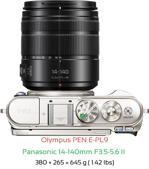 Olympus E-PL9 with Panasonic 14-140mm F3.5-5.6 II  Lens Size