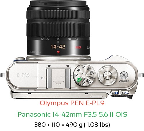 Olympus E-PL9 with Panasonic 14-42mm F3.5-5.6 II OIS Lens Size