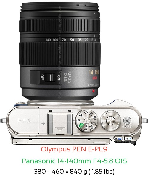 Olympus E-PL9 with Panasonic 14-140mm F4-5.8 OIS Lens Size