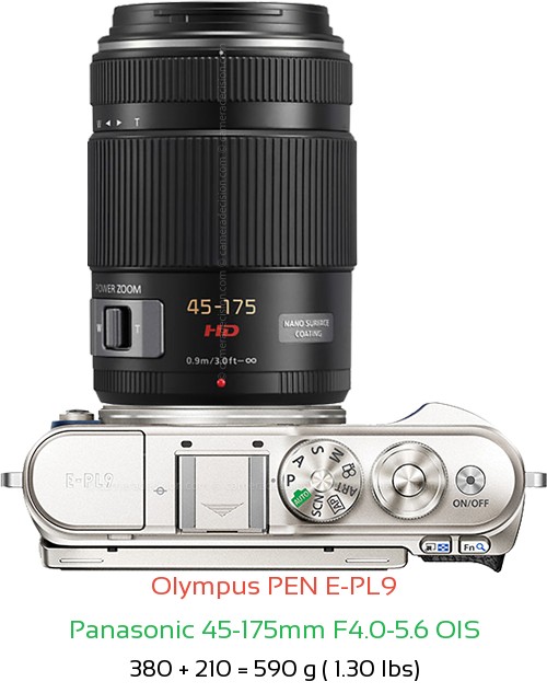 Olympus E-PL9 with Panasonic 45-175mm F4.0-5.6 OIS Lens Size