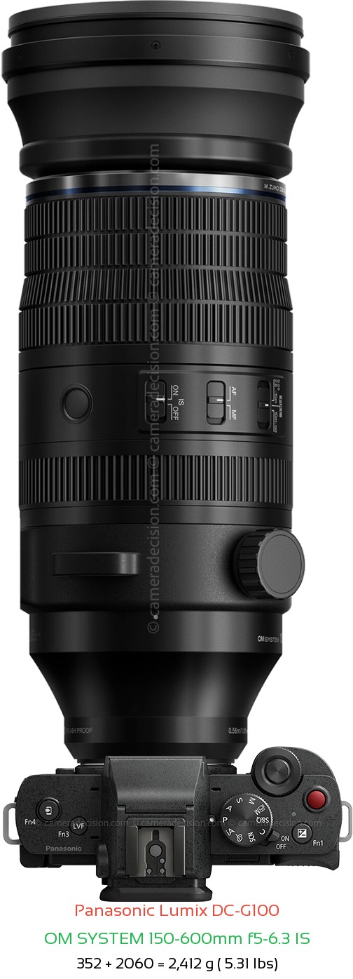 Panasonic G100 with OM SYSTEM 150-600mm f5-6.3 IS Lens Size