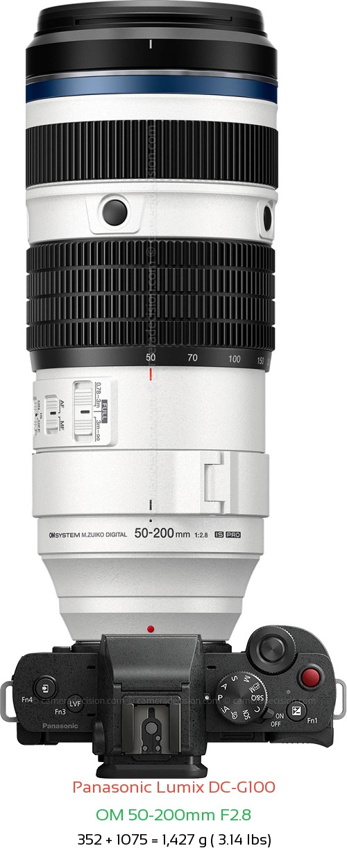 Panasonic G100 with OM 50-200mm F2.8 Lens Size