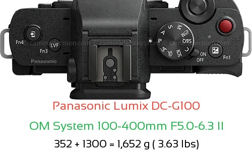 Panasonic G100 with OM System 100-400mm F5.0-6.3 II Lens Size