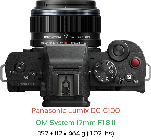 Panasonic G100 with OM System 17mm F1.8 II Lens Size