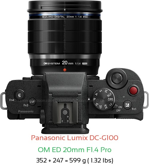 Panasonic G100 with OM ED 20mm F1.4 Pro Lens Size