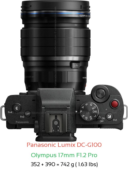 Panasonic G100 with Olympus 17mm F1.2 Pro Lens Size
