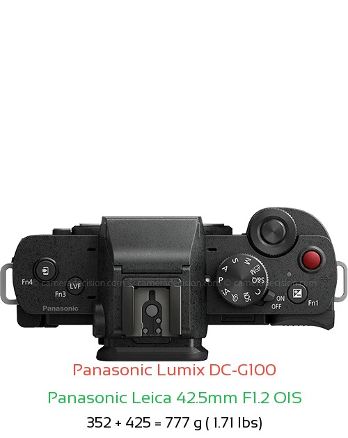 Panasonic G100 with Panasonic Leica 42.5mm F1.2 OIS Lens Size