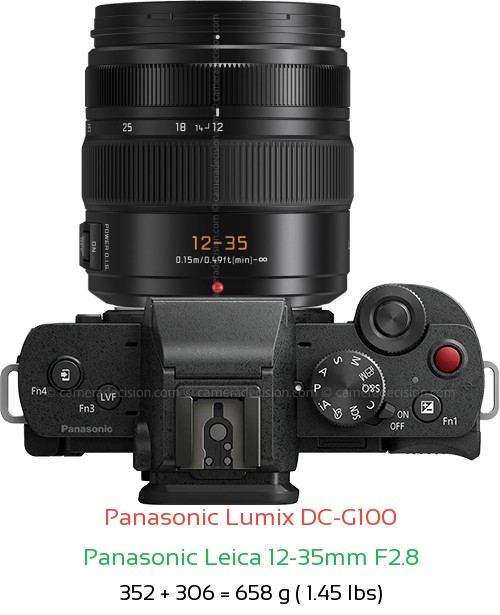 Panasonic G100 with Panasonic Leica 12-35mm F2.8 Lens Size