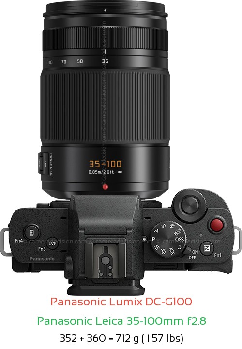 Panasonic G100 with Panasonic Leica 35-100mm f2.8 Lens Size