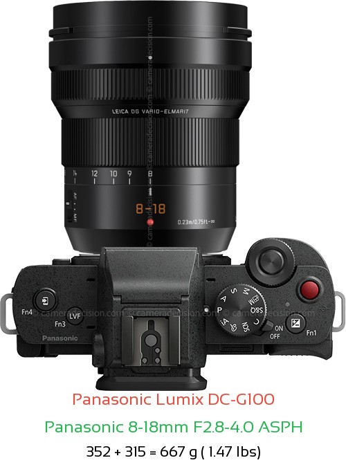 Panasonic G100 with Panasonic 8-18mm F2.8-4.0 ASPH Lens Size