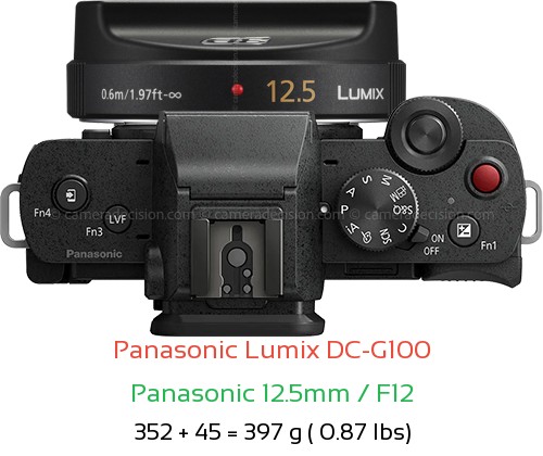 Panasonic G100 with Panasonic 12.5mm / F12 Lens Size