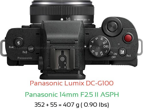 Panasonic G100 with Panasonic 14mm F2.5 II ASPH Lens Size