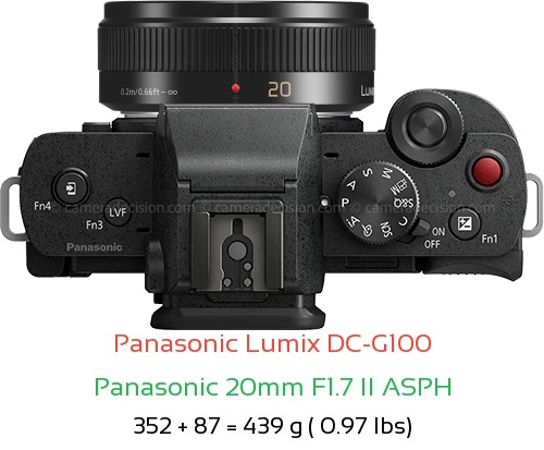 Panasonic G100 with Panasonic 20mm F1.7 II ASPH Lens Size