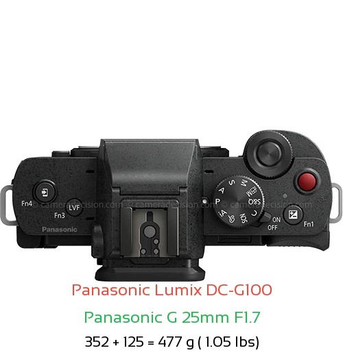 Panasonic G100 with Panasonic G 25mm F1.7 Lens Size