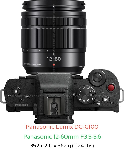 Panasonic G100 with Panasonic 12-60mm F3.5-5.6 Lens Size