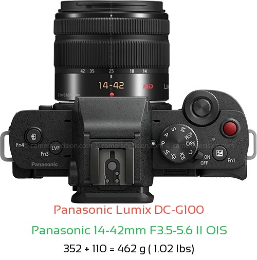 Panasonic G100 with Panasonic 14-42mm F3.5-5.6 II OIS Lens Size