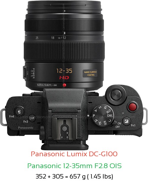 Panasonic G100 with Panasonic 12-35mm F2.8 OIS Lens Size