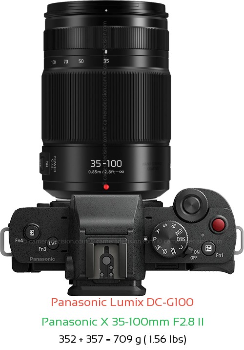 Panasonic G100 with Panasonic X 35-100mm F2.8 II Lens Size