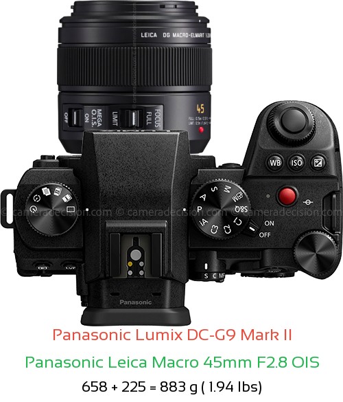 Panasonic G9 II with Panasonic Leica Macro 45mm F2.8 OIS Lens Size