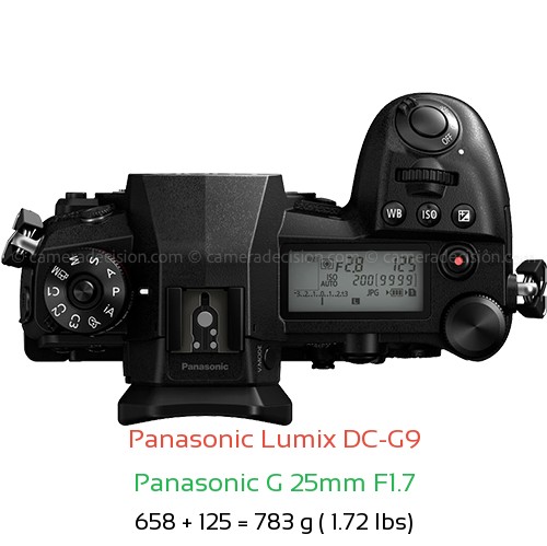 Panasonic G9 with Panasonic G 25mm F1.7 Lens Size