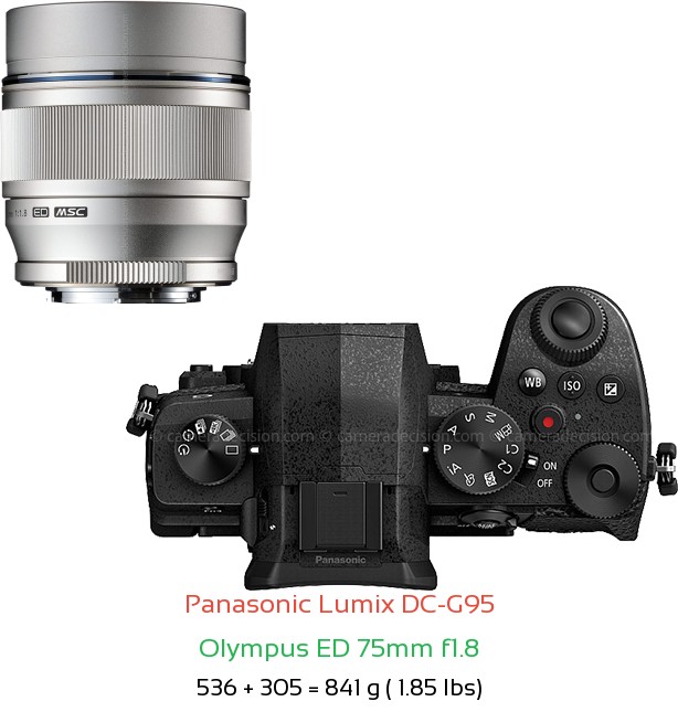 Panasonic G95 with Olympus ED 75mm f1.8 Lens Size