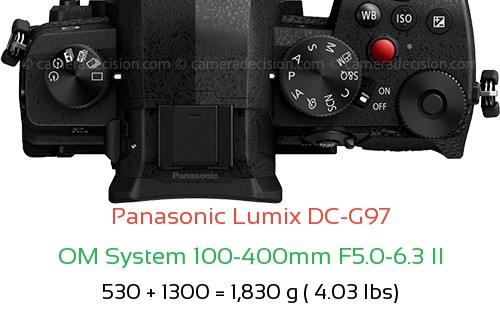 Panasonic G97 with OM System 100-400mm F5.0-6.3 II Lens Size