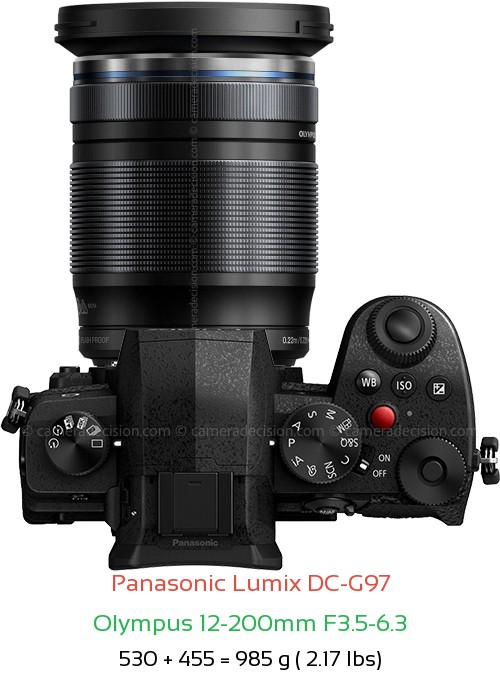 Panasonic G97 with Olympus 12-200mm F3.5-6.3 Lens Size