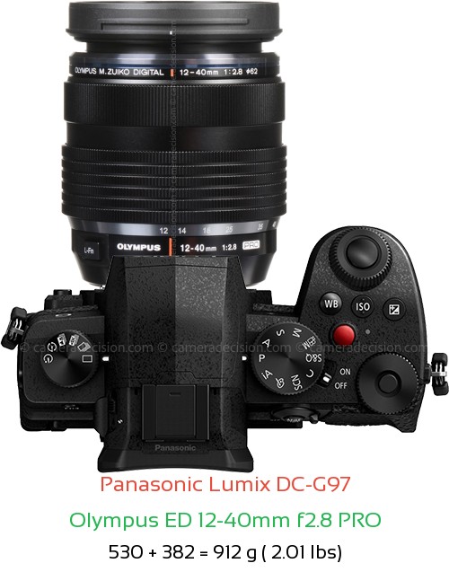 Panasonic G97 with Olympus ED 12-40mm f2.8 PRO Lens Size