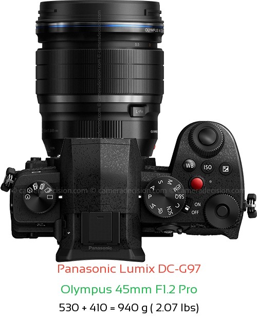 Panasonic G97 with Olympus 45mm F1.2 Pro Lens Size