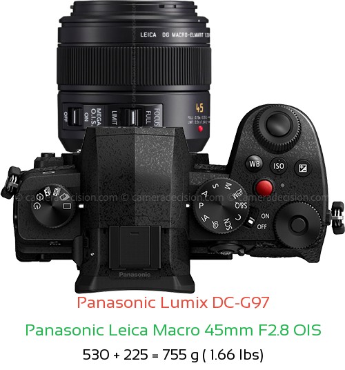 Panasonic G97 with Panasonic Leica Macro 45mm F2.8 OIS Lens Size