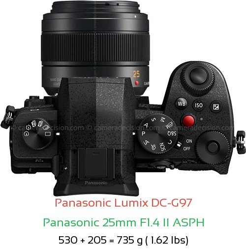 Panasonic G97 with Panasonic 25mm F1.4 II ASPH Lens Size