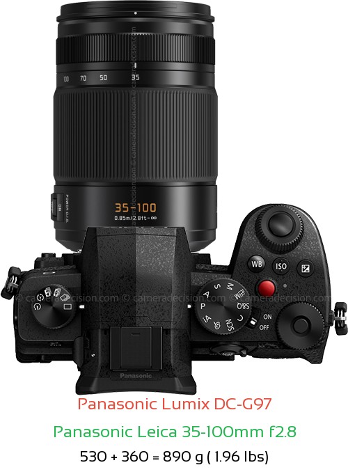 Panasonic G97 with Panasonic Leica 35-100mm f2.8 Lens Size