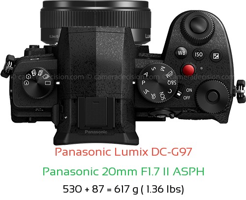 Panasonic G97 with Panasonic 20mm F1.7 II ASPH Lens Size