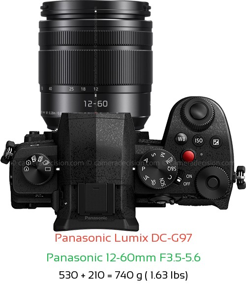 Panasonic G97 with Panasonic 12-60mm F3.5-5.6 Lens Size
