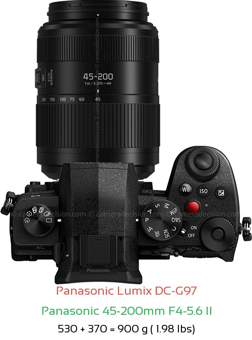 Panasonic G97 with Panasonic 45-200mm F4-5.6 II Lens Size