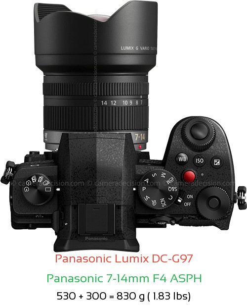 Panasonic G97 with Panasonic 7-14mm F4 ASPH Lens Size