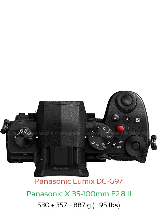 Panasonic G97 with Panasonic X 35-100mm F2.8 II Lens Size