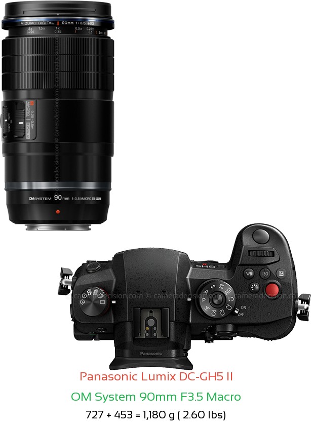 Panasonic GH5 II with OM System 90mm F3.5 Macro Lens Size