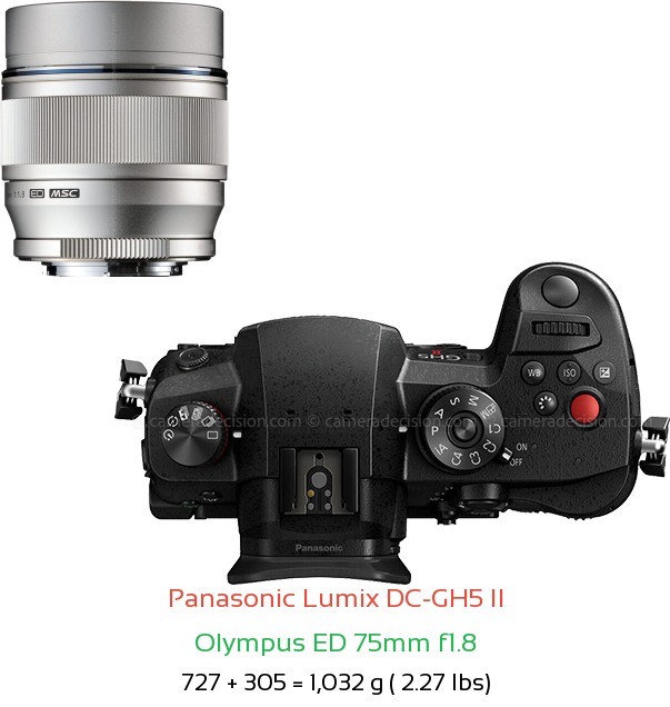 Panasonic GH5 II with Olympus ED 75mm f1.8 Lens Size