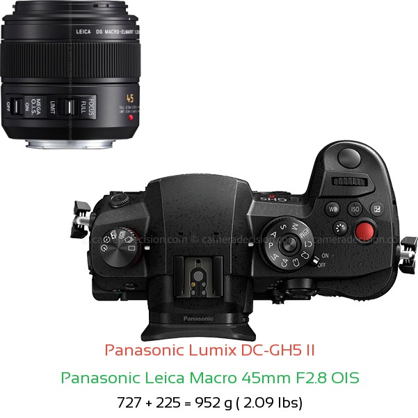 Panasonic GH5 II with Panasonic Leica Macro 45mm F2.8 OIS Lens Size