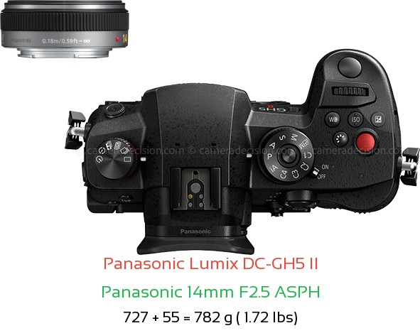 Panasonic GH5 II with Panasonic 14mm F2.5 ASPH Lens Size
