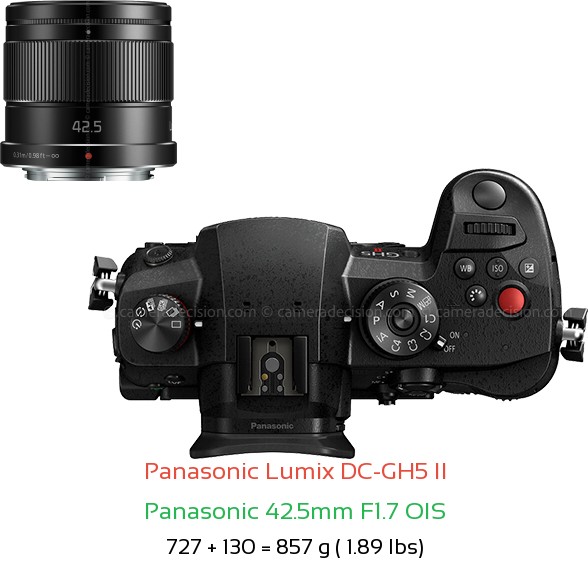 Panasonic GH5 II with Panasonic 42.5mm F1.7 OIS Lens Size