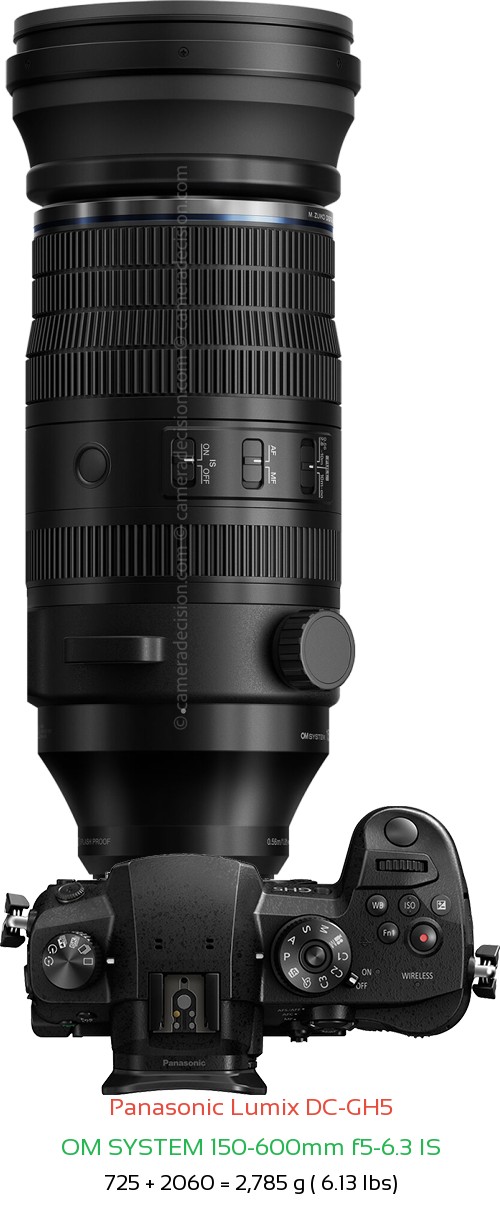 Panasonic GH5 with OM SYSTEM 150-600mm f5-6.3 IS Lens Size