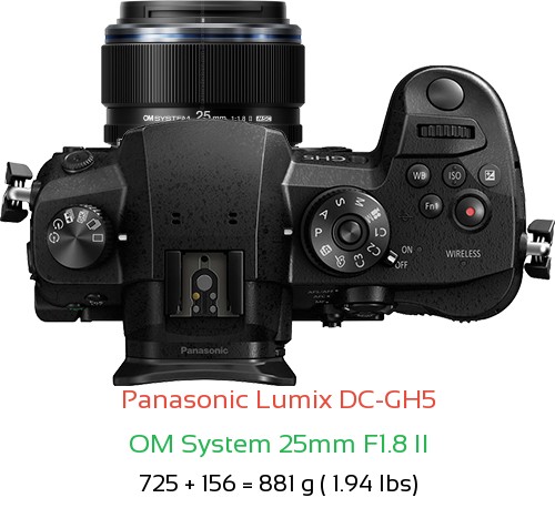 Panasonic GH5 with OM System 25mm F1.8 II Lens Size