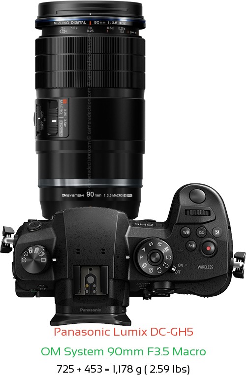 Panasonic GH5 with OM System 90mm F3.5 Macro Lens Size